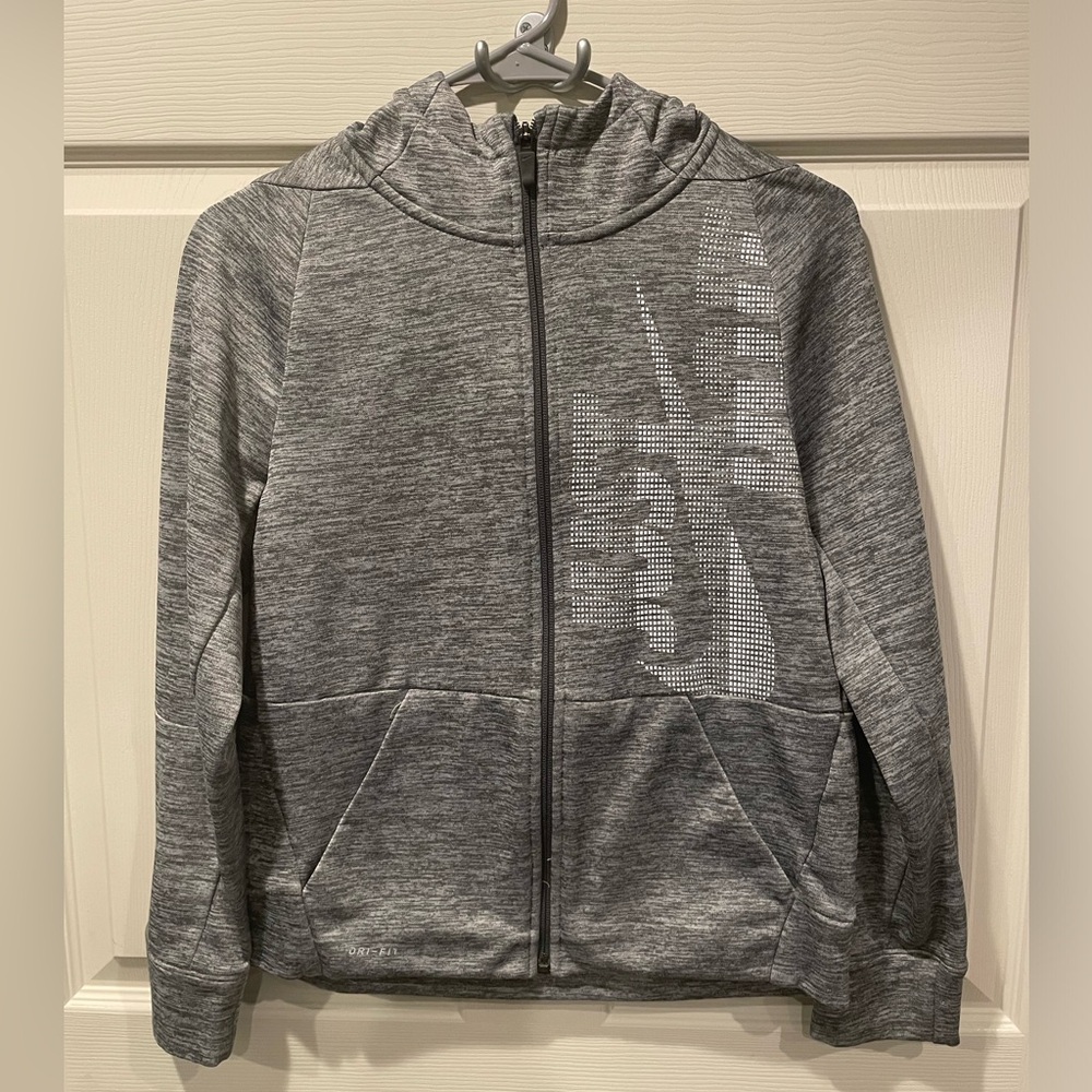 Nike Just Do it logo gray full zip hoodie jacket YL